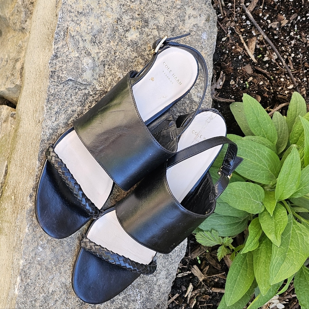 Cole Haan black braided wedge sandals. 2 inch heel. $225 msrp size 7.5 - Picture 3 of 11
